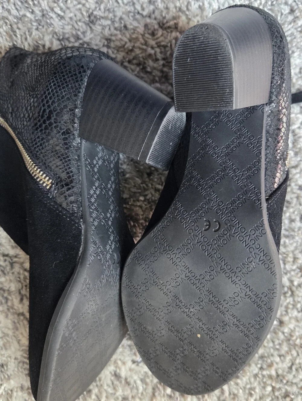 Vionic Anne Black Suede Snakeskin Booties